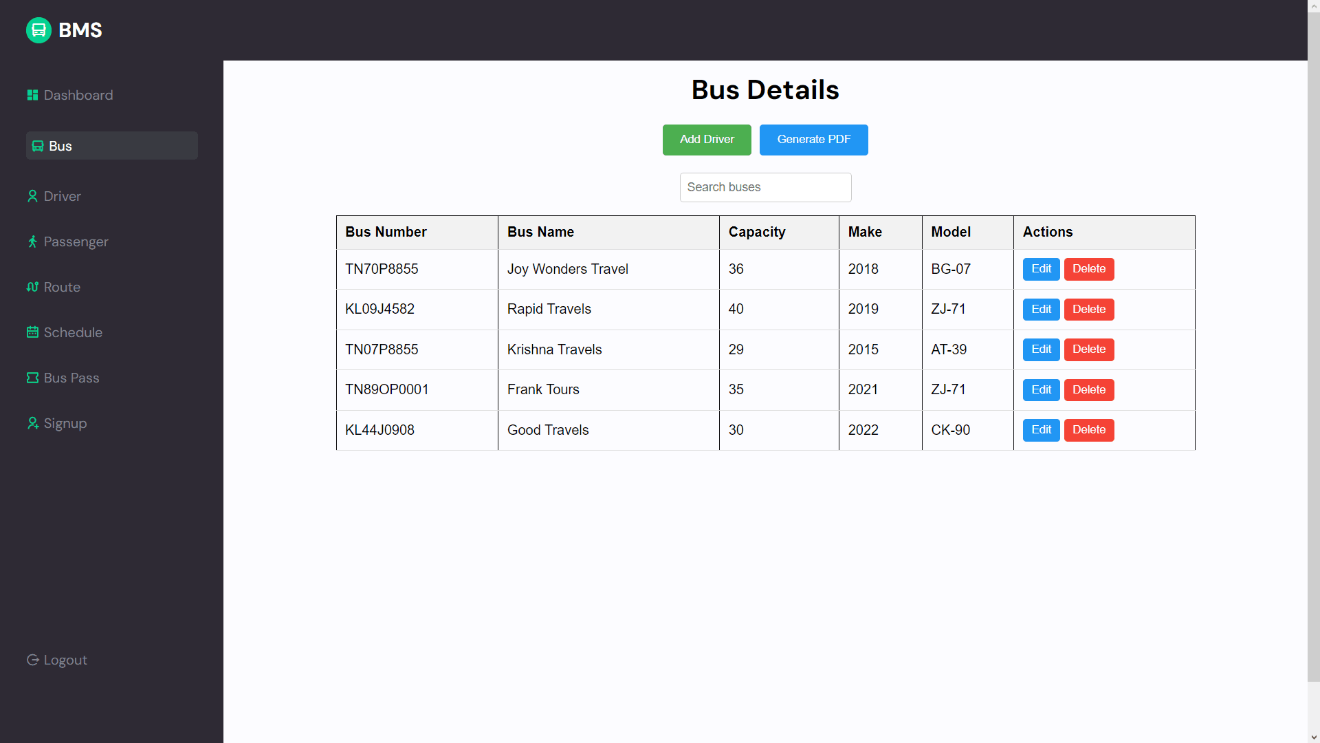 Bus Management System